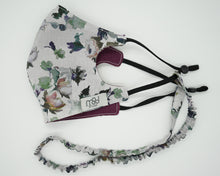Load image into Gallery viewer, Purple flower face covering with adjustable ear straps