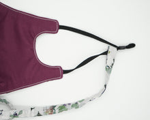 Load image into Gallery viewer, Purple flower face covering with adjustable ear straps