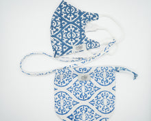 Load image into Gallery viewer, Blue organic cotton face covering set