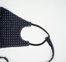 Load image into Gallery viewer, Blue linen face covering with dark blue inside
