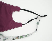 Load image into Gallery viewer, Purple flower face covering with adjustable ear straps
